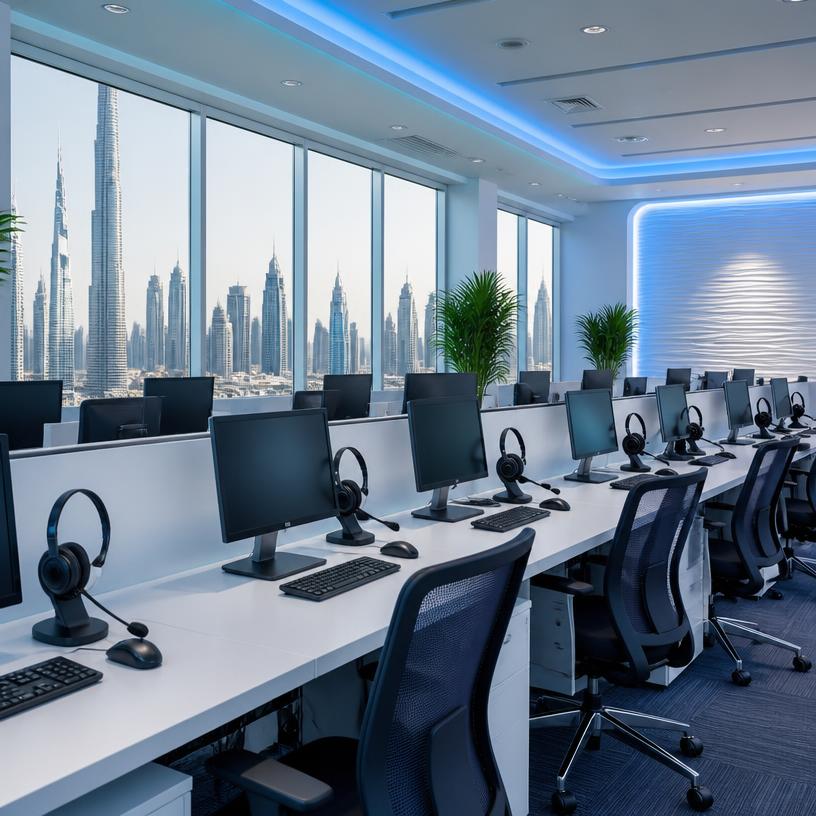 Customer support workspace at the Ex Customer Support office in Dubai